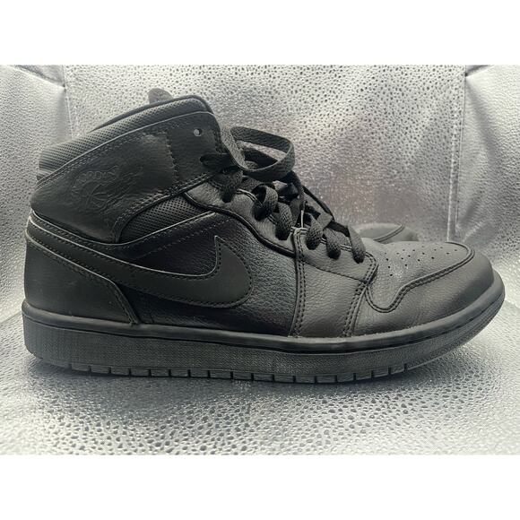 Nike Air Jordan 1 Mid Triple Black Shoes Sneakers Men’s Size 10 USED - Picture 1 of 8